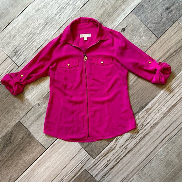 Michael Kors pink full zip top with pockets sz M - Picture 3 of 10